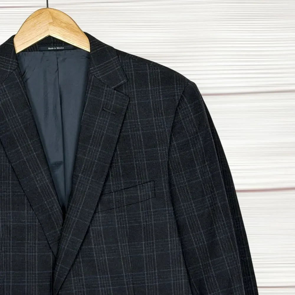 Z Zegna Sport Coat Wool Angora Silk Jacket Deep Blue Plaid Blazer Size US 40R